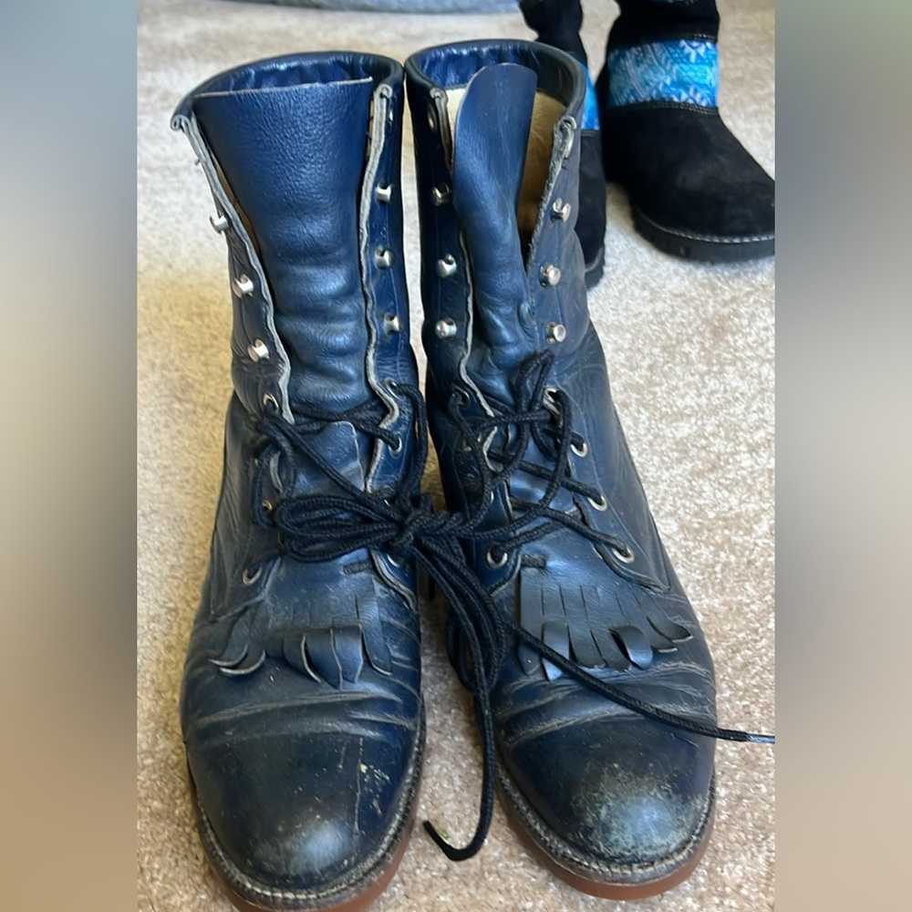 Justin Boots Navy Leather Lace-Up Boots